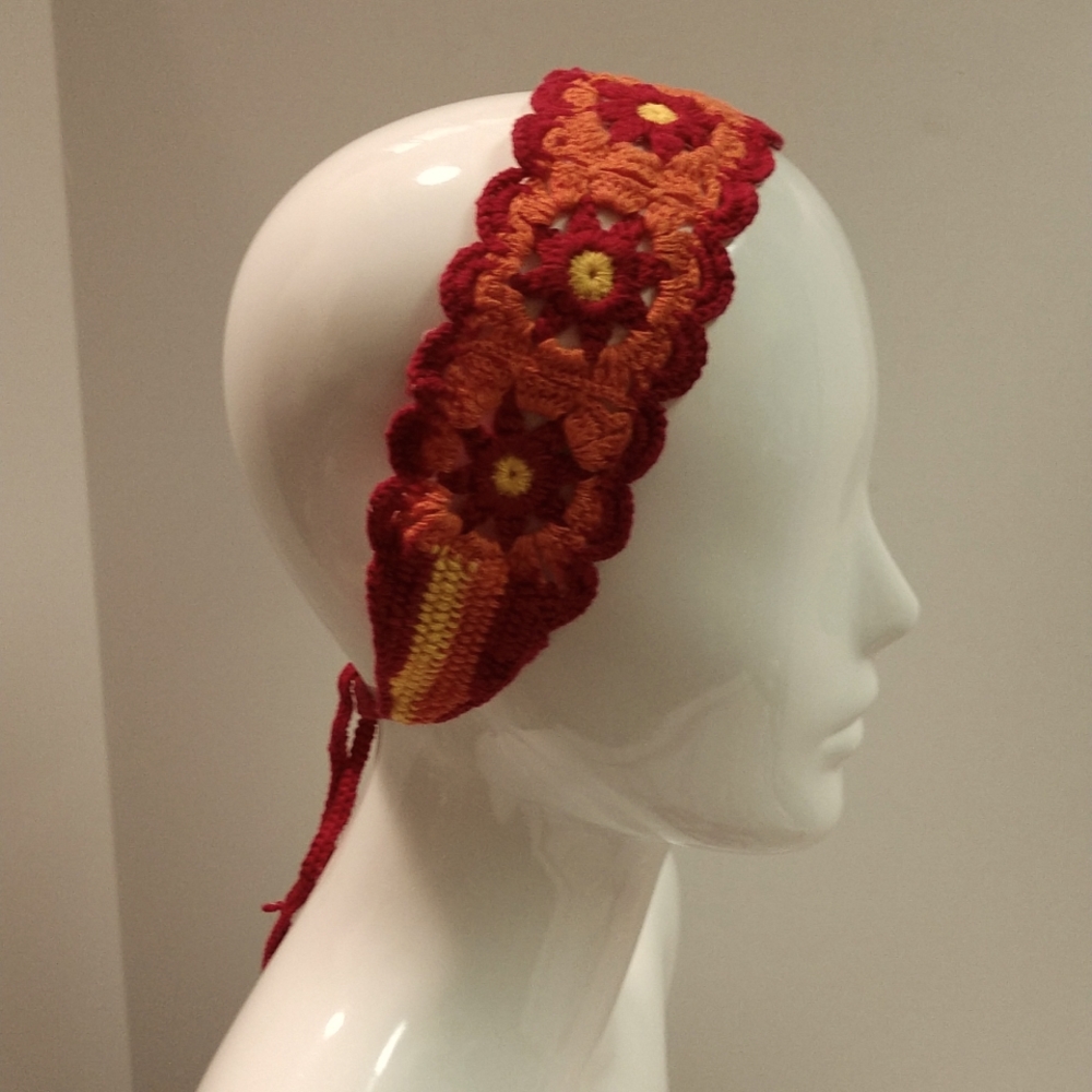 Granny Square Headband or Choker Crochet Handmade Boho Red OSFM